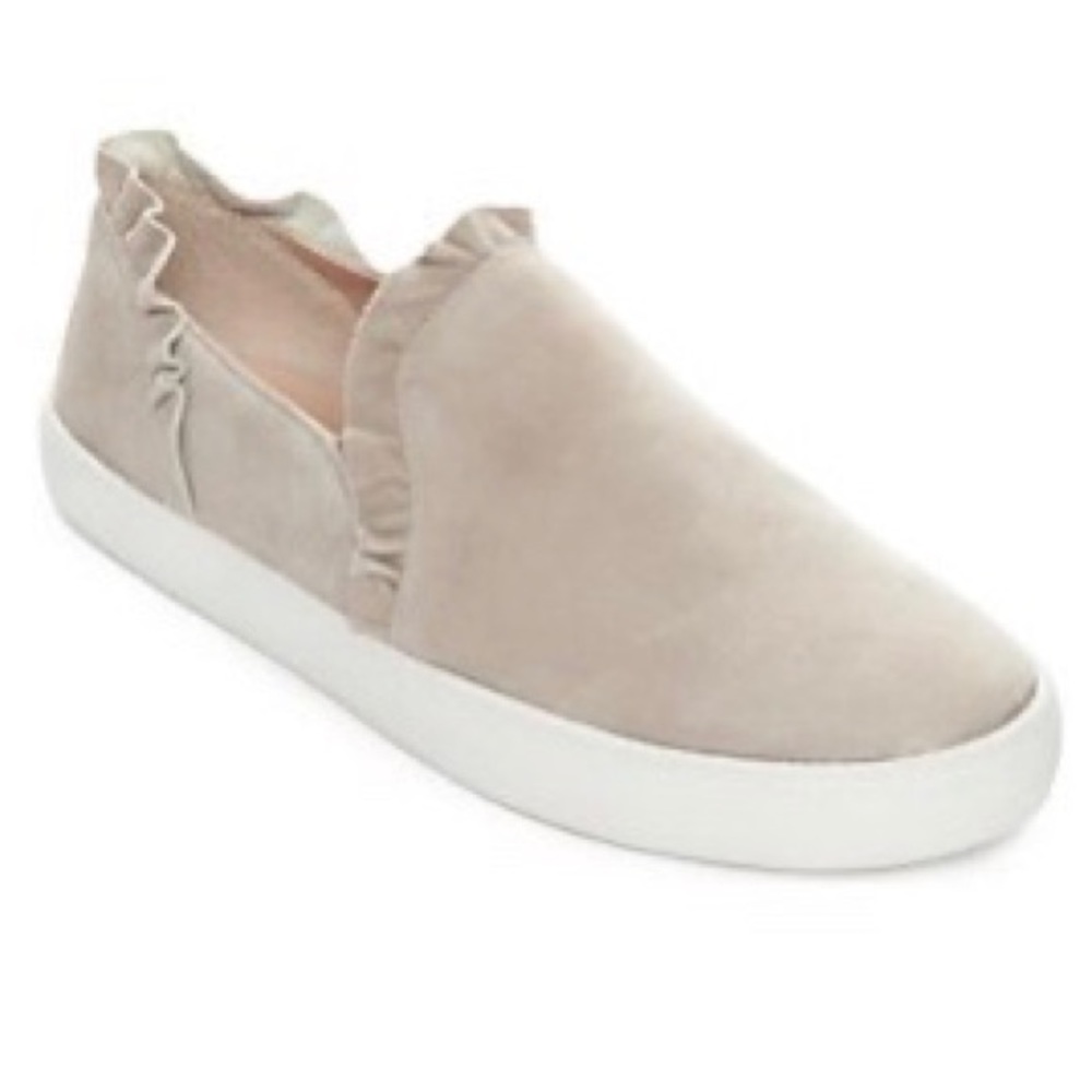 Kate Spade Lilly Ruffle Slip On Sneakers Suede Tan